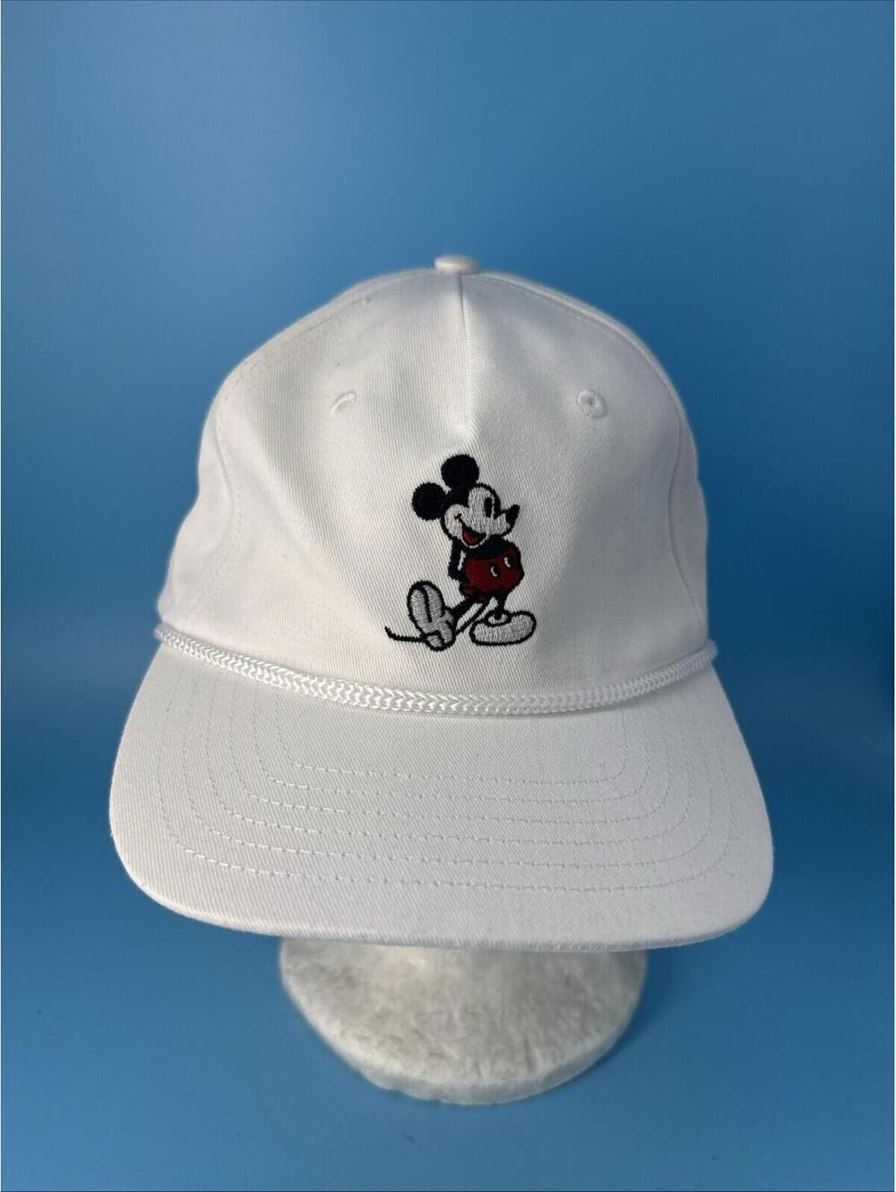 Disney Mickey Mouse White Rope Hat Adult Adjustable Cap Embroidered New Read